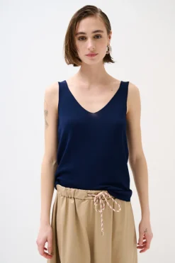 Best KIKISIX CANOTTA MAGLIA SPALLINI SOTTILI BLU