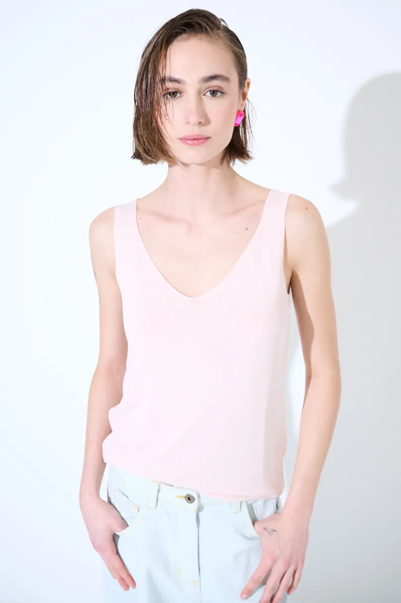 Outlet KIKISIX CANOTTA MAGLIA SPALLINI SOTTILI ROSA