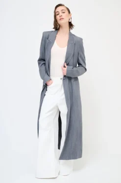 Online KIKISIX CAPPOTTO LUNGO DENIM TASCHE DOPPIO FILETTO 1 BOTTON GRIGIO