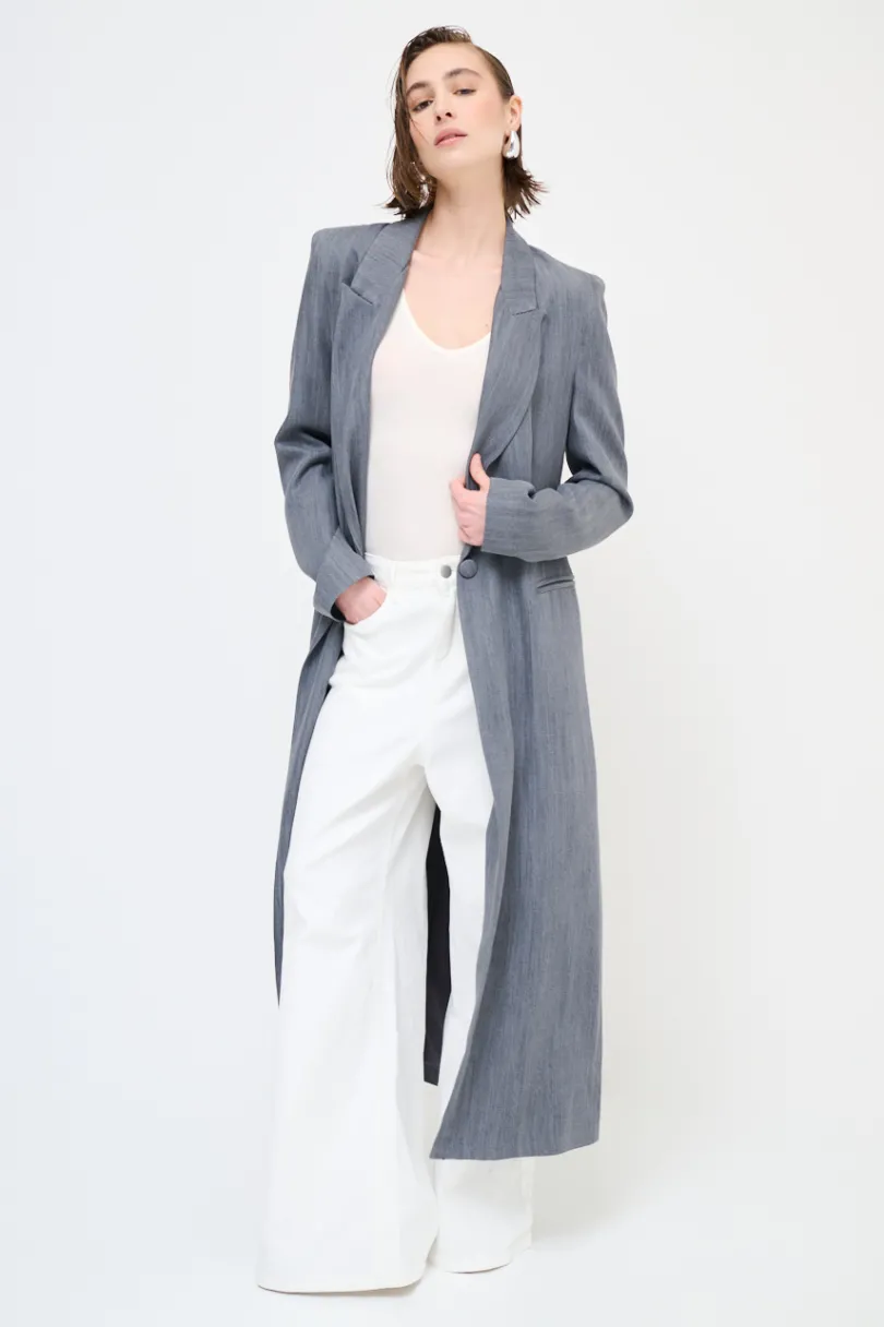 Online KIKISIX CAPPOTTO LUNGO DENIM TASCHE DOPPIO FILETTO 1 BOTTON GRIGIO