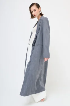 Online KIKISIX CAPPOTTO LUNGO DENIM TASCHE DOPPIO FILETTO 1 BOTTON GRIGIO