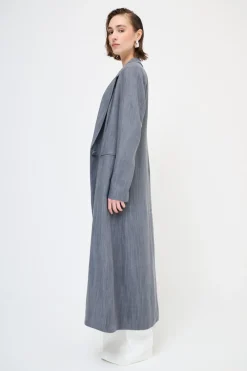 Online KIKISIX CAPPOTTO LUNGO DENIM TASCHE DOPPIO FILETTO 1 BOTTON GRIGIO