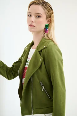 New KIKISIX CHIODO SLIM DAINETTO VERDE