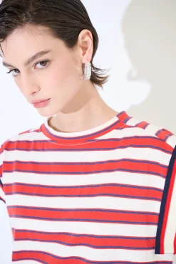 Best KIKISIX CROP TOP RIGA MANICA COSTINA ROSSO