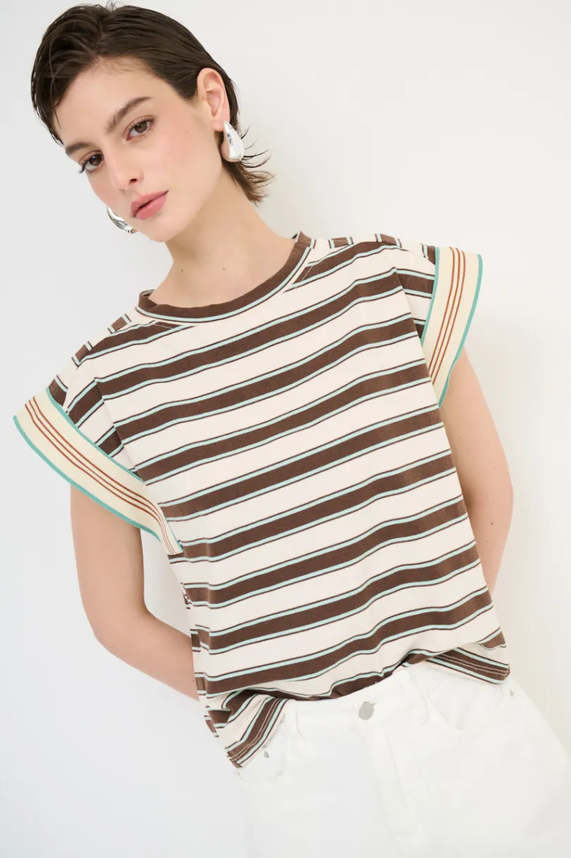 Outlet KIKISIX CROP TOP RIGA MANICA COSTINA MORO