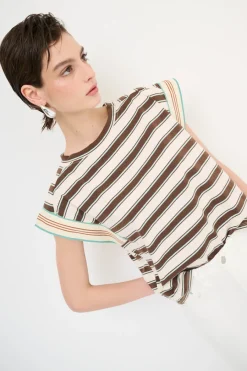 Outlet KIKISIX CROP TOP RIGA MANICA COSTINA MORO