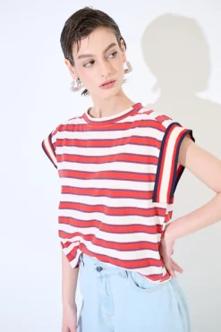 Best KIKISIX CROP TOP RIGA MANICA COSTINA ROSSO