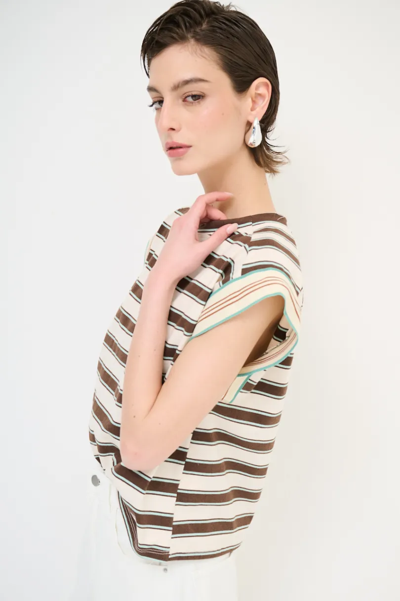 Outlet KIKISIX CROP TOP RIGA MANICA COSTINA MORO