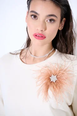 Online KIKISIX FELPA CON PIZZO SOTTO +PINZA PIUME BEIGE