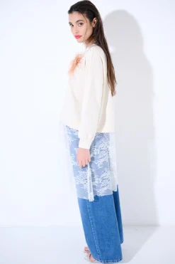 Online KIKISIX FELPA CON PIZZO SOTTO +PINZA PIUME BEIGE