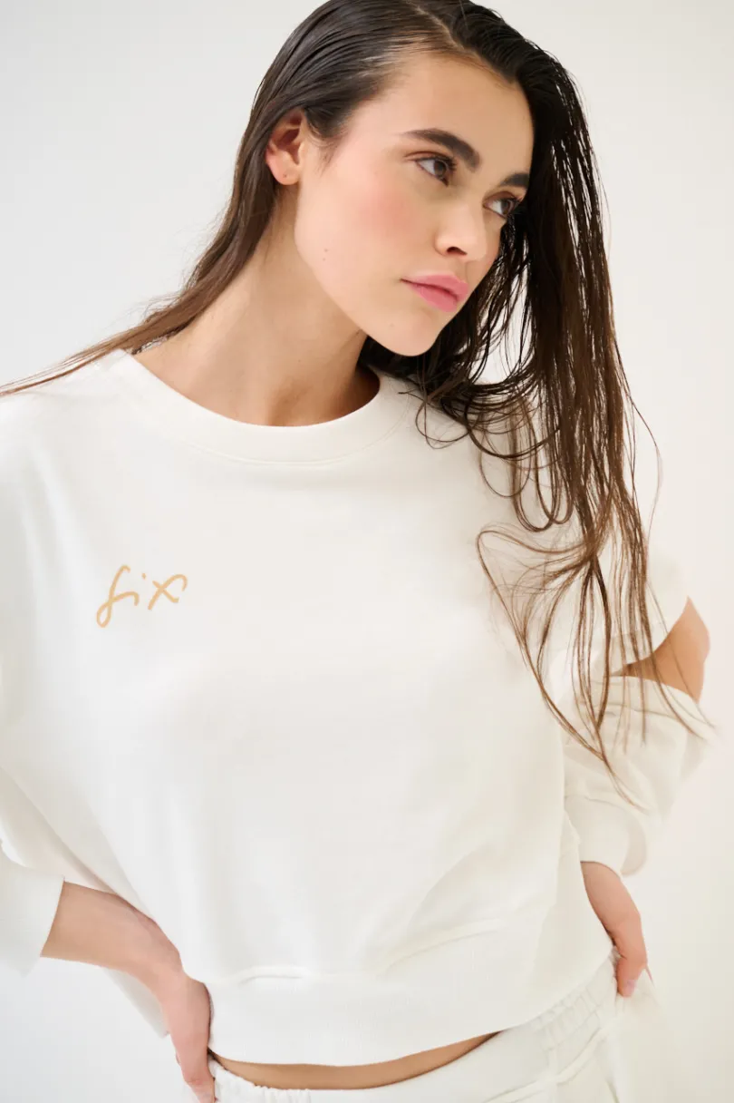 Best KIKISIX FELPA CUT-OUT MANICA STAMPA PANNA