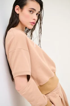 Online KIKISIX FELPA CUT-OUT MANICA STAMPA MOCHA