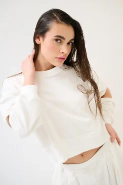 Best KIKISIX FELPA CUT-OUT MANICA STAMPA PANNA