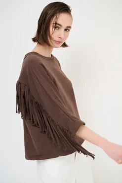 Best KIKISIX FELPA MANICA 3/4 CON FRANGE DT MORO