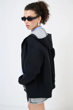 Discount KIKISIX FELPA OVER LUNGA ACCOPPIATA NERO