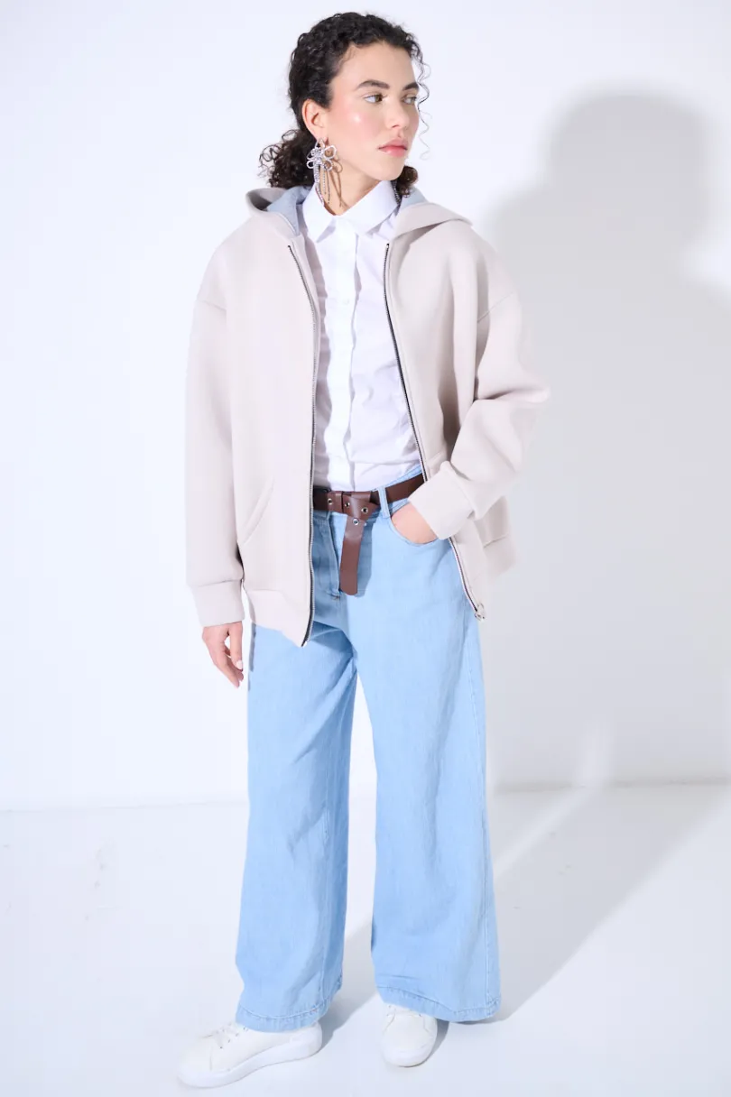 Online KIKISIX FELPA OVER LUNGA ACCOPPIATA BEIGE