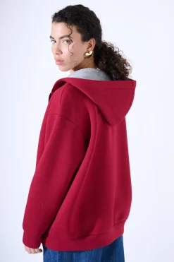 Fashion KIKISIX FELPA OVER LUNGA ACCOPPIATA VINO