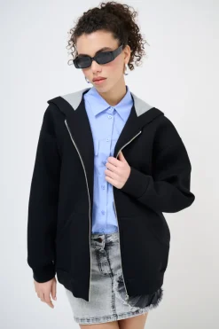 Discount KIKISIX FELPA OVER LUNGA ACCOPPIATA NERO