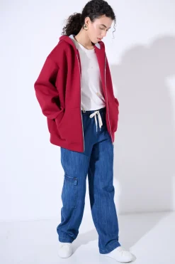 Fashion KIKISIX FELPA OVER LUNGA ACCOPPIATA VINO