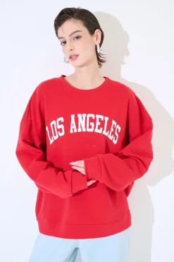 Fashion KIKISIX FELPA OVER STAMPA LOS ANGELES ROSSO