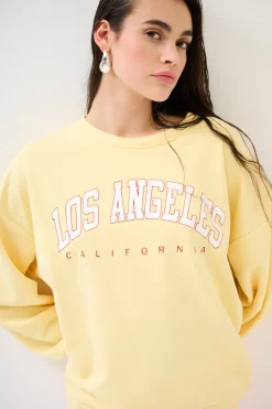 Outlet KIKISIX FELPA OVER STAMPA LOS ANGELES GIALLO