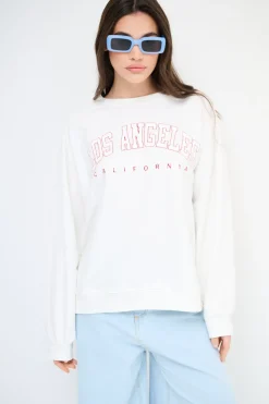 Clearance KIKISIX FELPA OVER STAMPA LOS ANGELES BIANCO