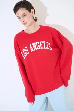 Fashion KIKISIX FELPA OVER STAMPA LOS ANGELES ROSSO