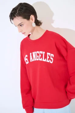 Fashion KIKISIX FELPA OVER STAMPA LOS ANGELES ROSSO
