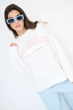 Clearance KIKISIX FELPA OVER STAMPA LOS ANGELES BIANCO