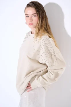 Sale KIKISIX FELPA OVERSIZE DIAMANTI SULLE SPALLE BEIGE
