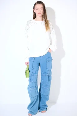 Outlet KIKISIX FELPA OVERSIZE DIAMANTI SULLE SPALLE BIANCO