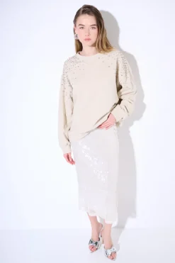 Sale KIKISIX FELPA OVERSIZE DIAMANTI SULLE SPALLE BEIGE