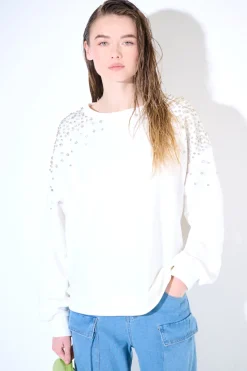 Outlet KIKISIX FELPA OVERSIZE DIAMANTI SULLE SPALLE BIANCO