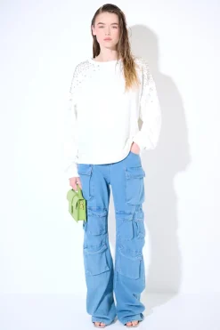 Outlet KIKISIX FELPA OVERSIZE DIAMANTI SULLE SPALLE BIANCO