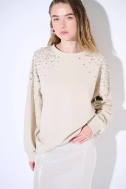 Sale KIKISIX FELPA OVERSIZE DIAMANTI SULLE SPALLE BEIGE