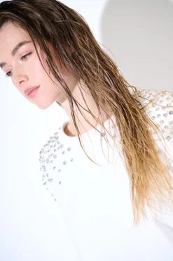 Outlet KIKISIX FELPA OVERSIZE DIAMANTI SULLE SPALLE BIANCO