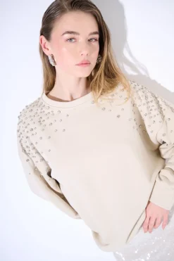 Sale KIKISIX FELPA OVERSIZE DIAMANTI SULLE SPALLE BEIGE