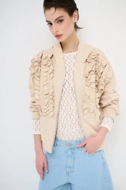 Best KIKISIX FELPA ZIP CON ROUCHES AVORIO