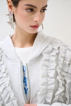 Outlet KIKISIX FELPA ZIP CON ROUCHES GRIGIO