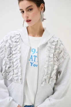 Outlet KIKISIX FELPA ZIP CON ROUCHES GRIGIO