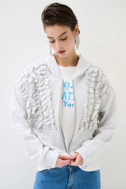 Outlet KIKISIX FELPA ZIP CON ROUCHES GRIGIO