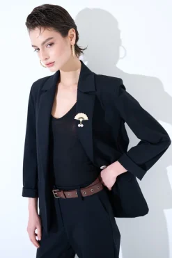 Clearance KIKISIX GIACCA 1 BOTTONE CON SPILLE E PROFILO RASO NERO