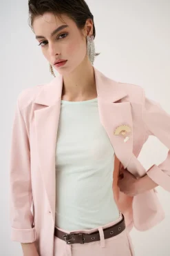 Clearance KIKISIX GIACCA 1 BOTTONE CON SPILLE E PROFILO RASO ROSA