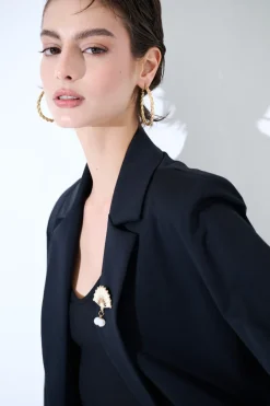 Clearance KIKISIX GIACCA 1 BOTTONE CON SPILLE E PROFILO RASO NERO