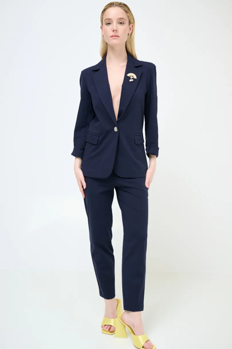 Sale KIKISIX GIACCA 1 BOTTONE CON SPILLE E PROFILO RASO BLU