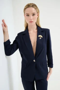 Sale KIKISIX GIACCA 1 BOTTONE CON SPILLE E PROFILO RASO BLU