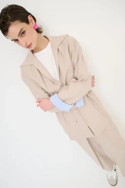 Sale KIKISIX GIACCA CAMICIA CON FODERA RIGA SABBIA