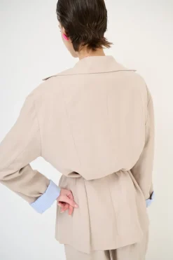 Sale KIKISIX GIACCA CAMICIA CON FODERA RIGA SABBIA