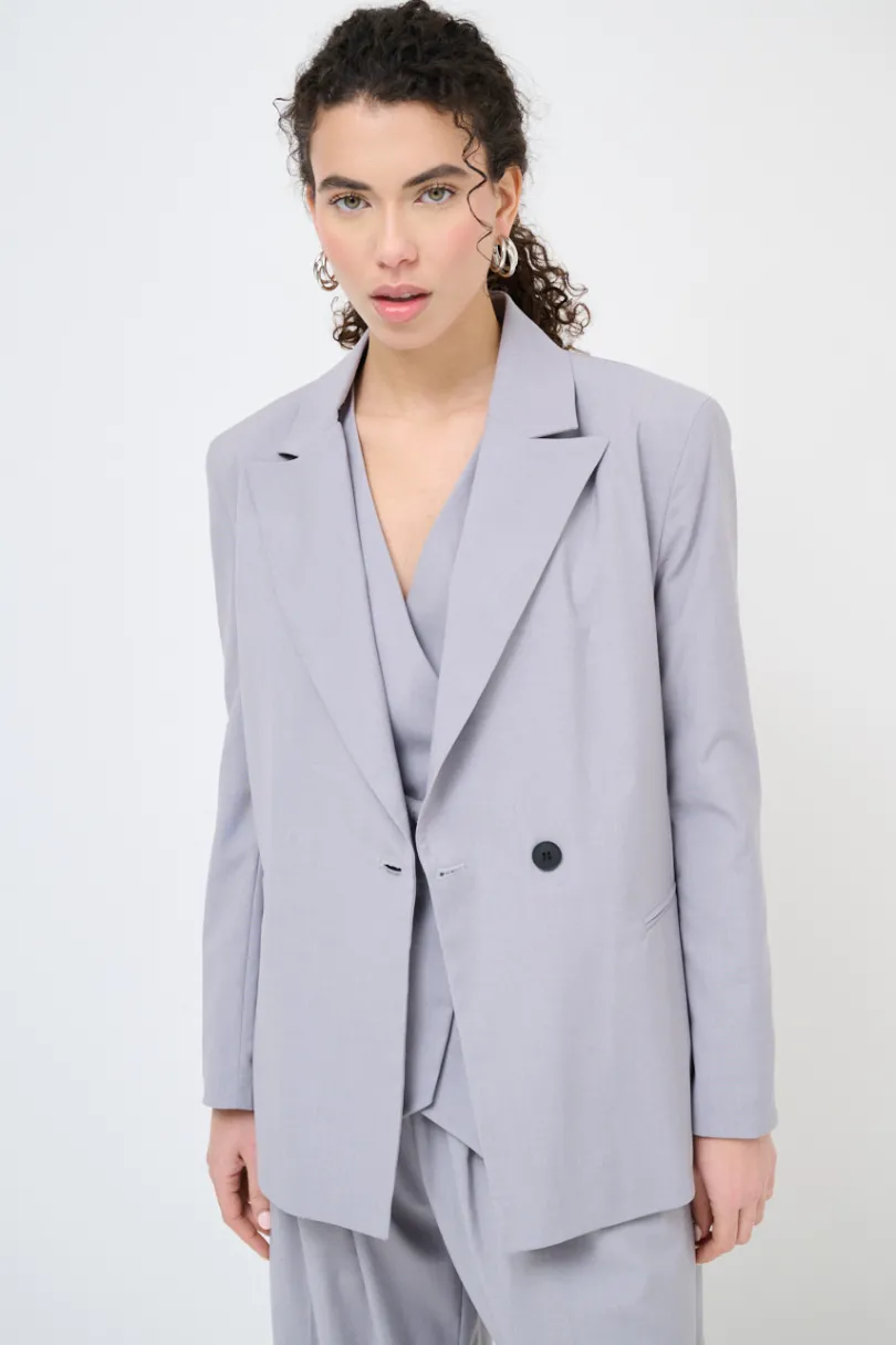 Discount KIKISIX GIACCA DOPPIO PETTO BOTTONE A CONTRASTO NERO GRIGIO