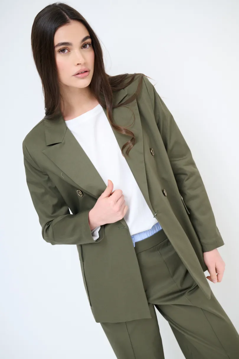 Online KIKISIX GIACCA DOPPIO PETTO COTONE CON FODERA RIGHE VERDE MILITARE